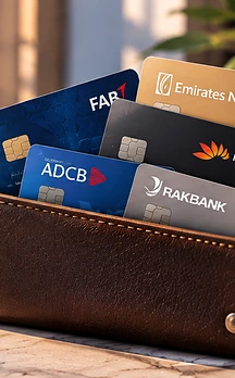Bank cards in a leather wallet