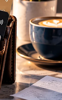 A cup of coffee on a marble table